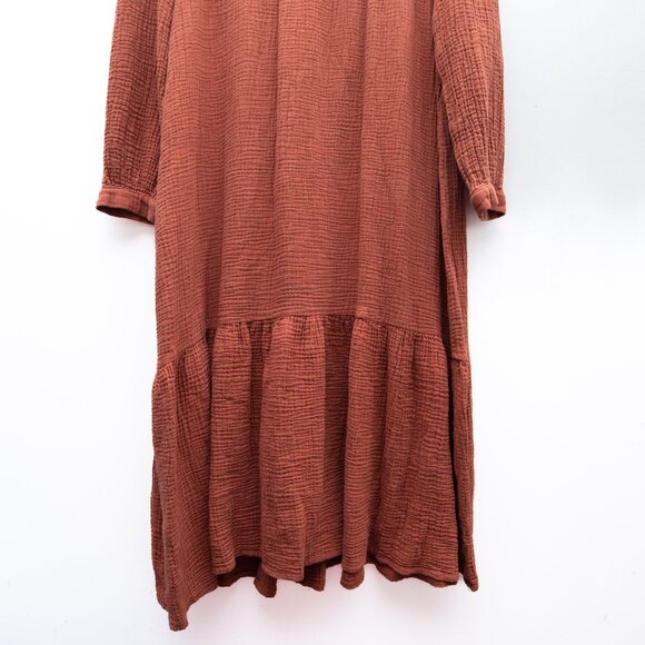 7 For All Mankind Cotton Gauze Textured Orange Midi Dress - Picture 4 of 7